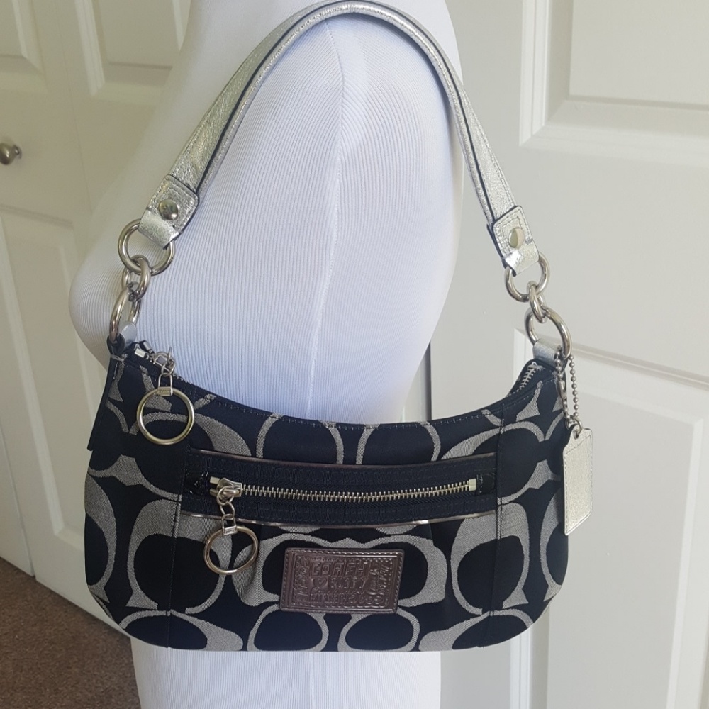 Coach Black and Silver Signature Shoulder Bag